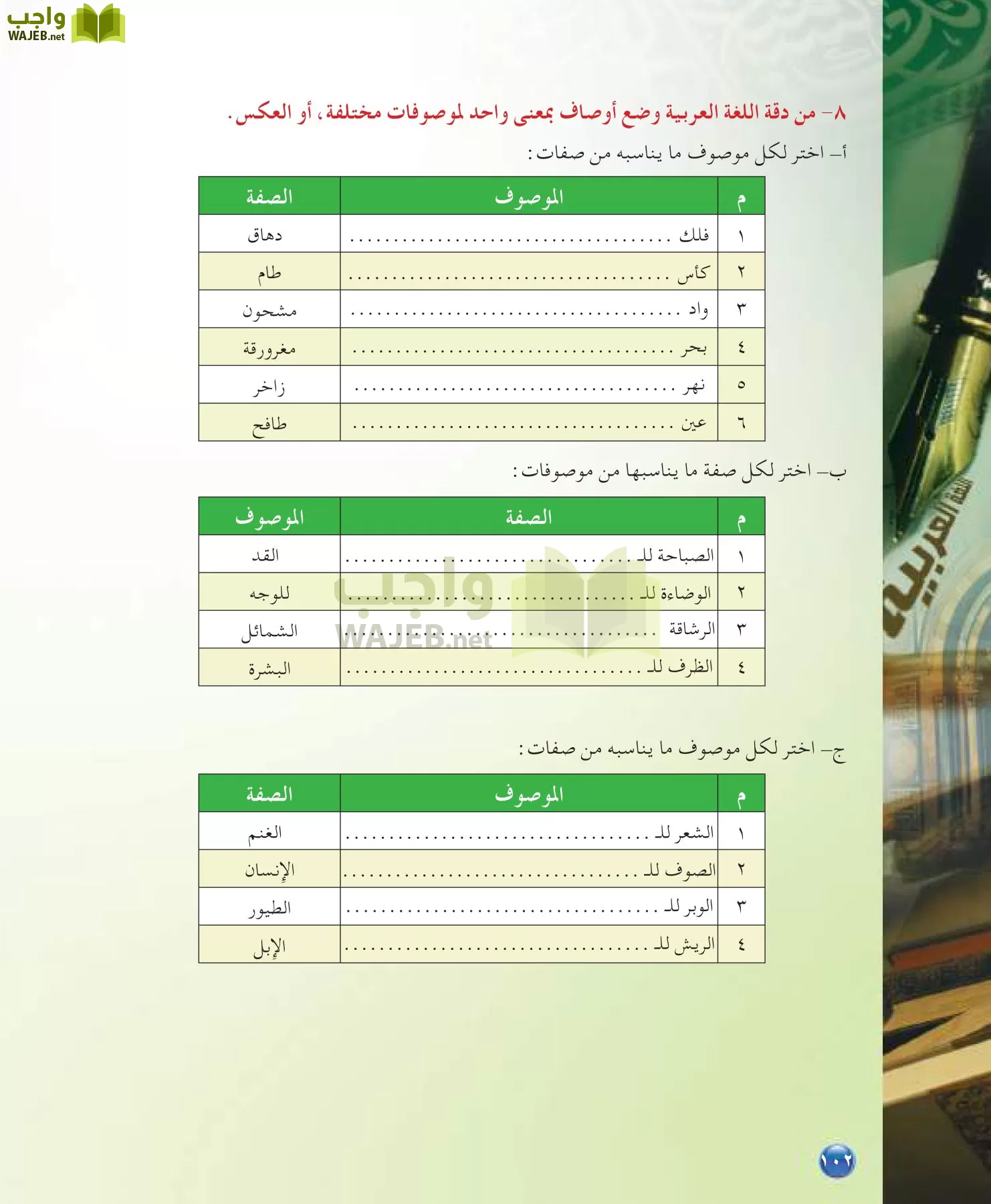 اللغة العربية 7 مقررات الدراسات اللغوية page-102