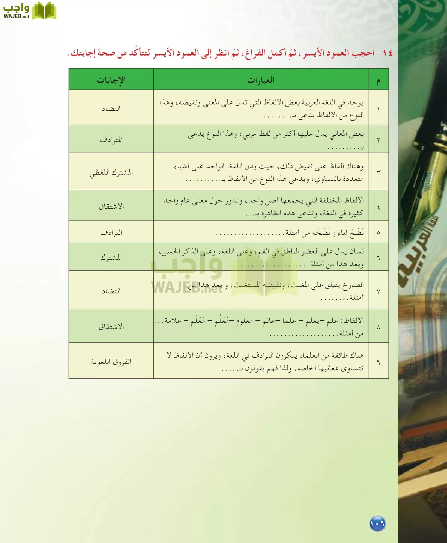 اللغة العربية 7 مقررات الدراسات اللغوية page-106