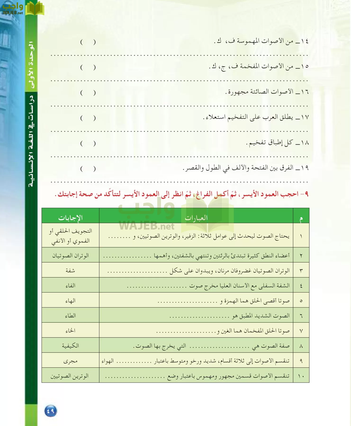اللغة العربية 7 مقررات الدراسات اللغوية page-49