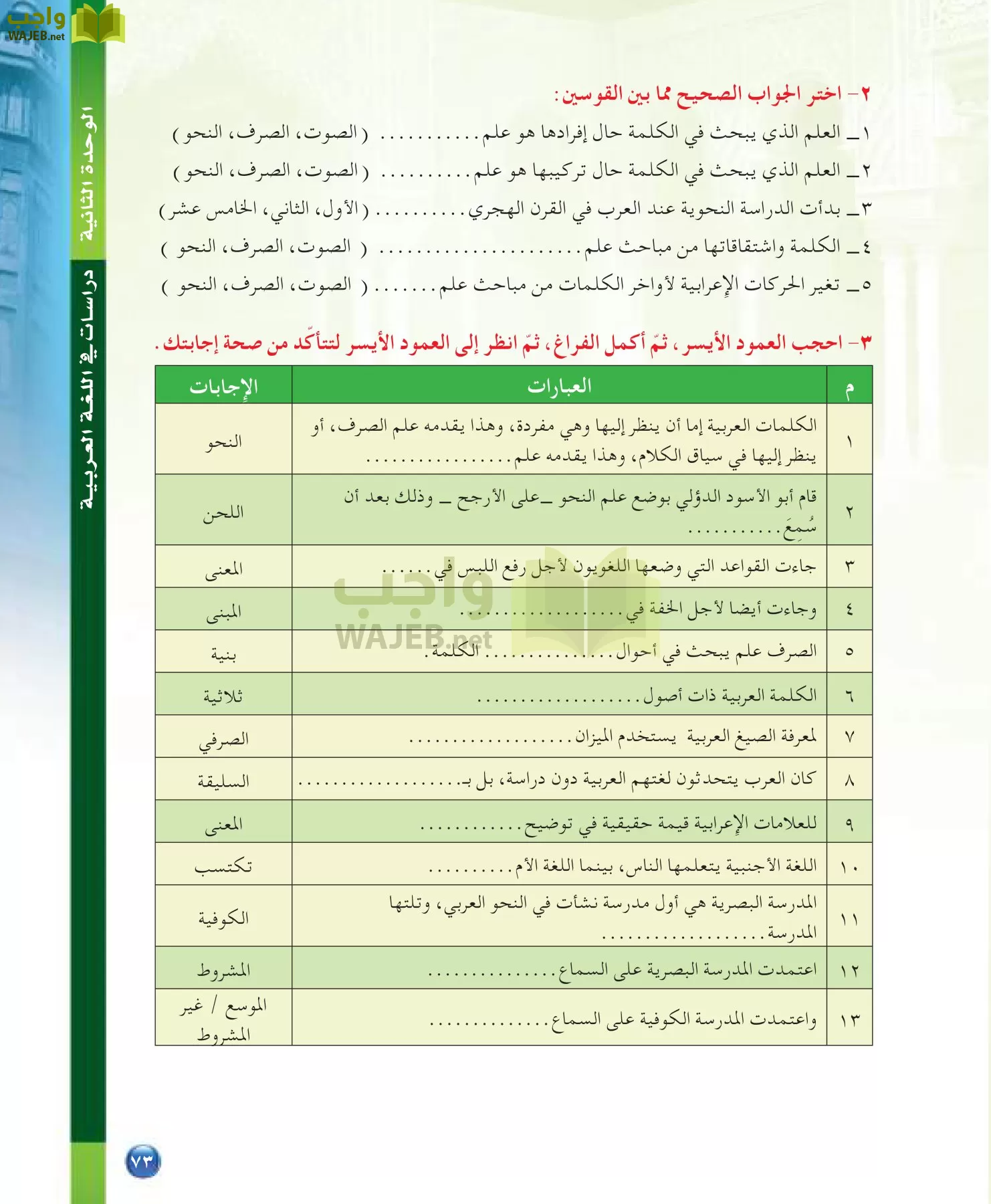 اللغة العربية 7 مقررات الدراسات اللغوية page-73