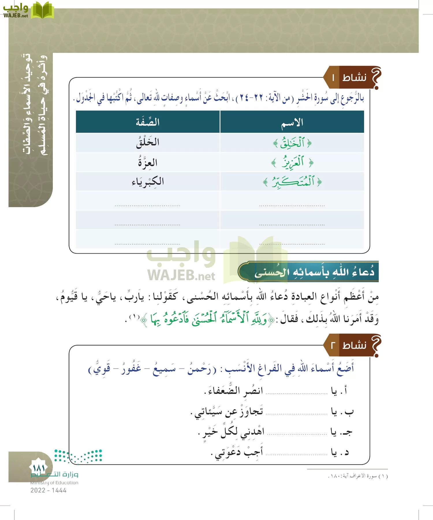 الدراسات الإسلامية (التوحيد- الحديث والسيرة - الفقه والسلوك) page-180