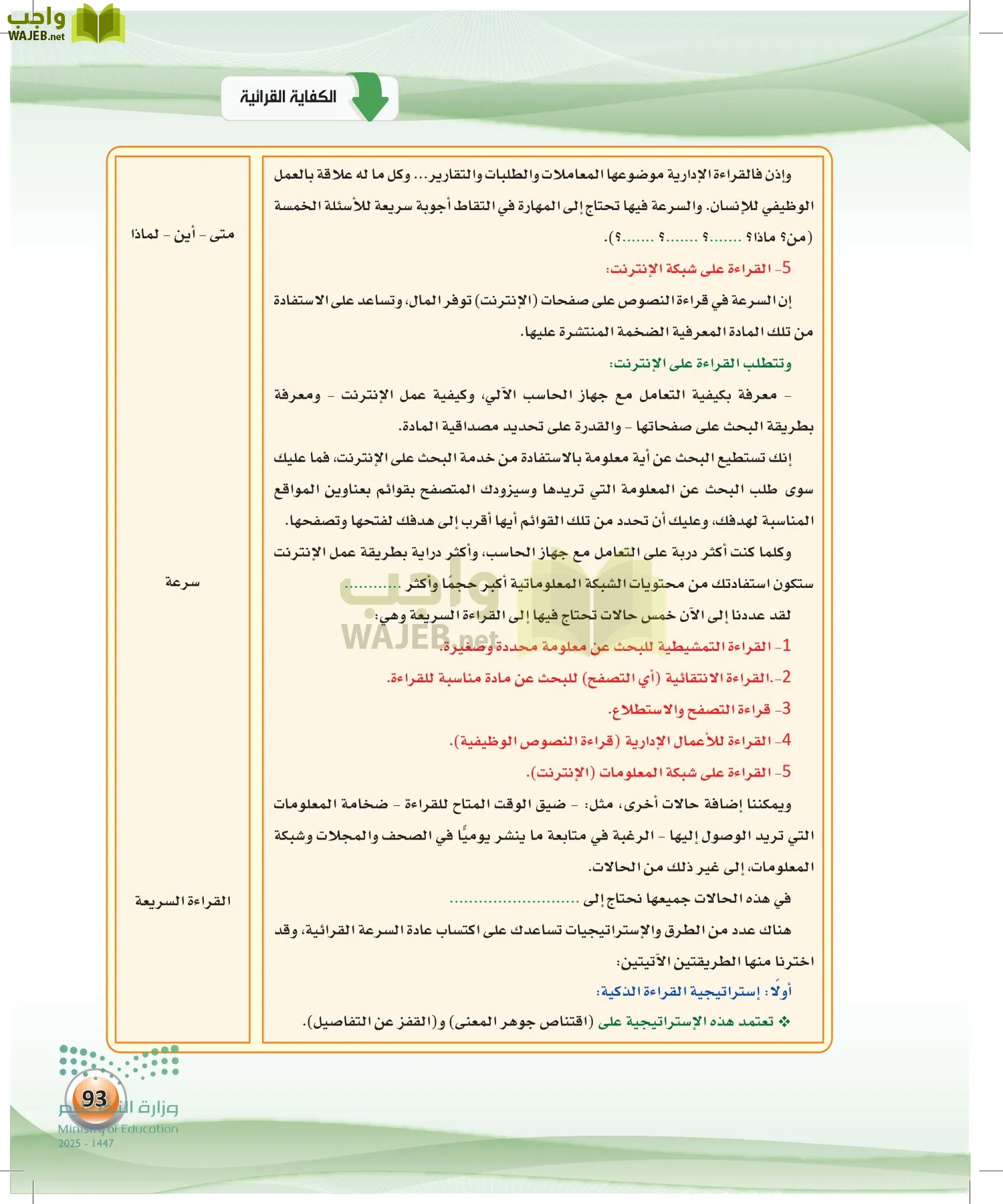 اللغة العربية الكفايات اللغوية2-2 الفصل الثاني page-92