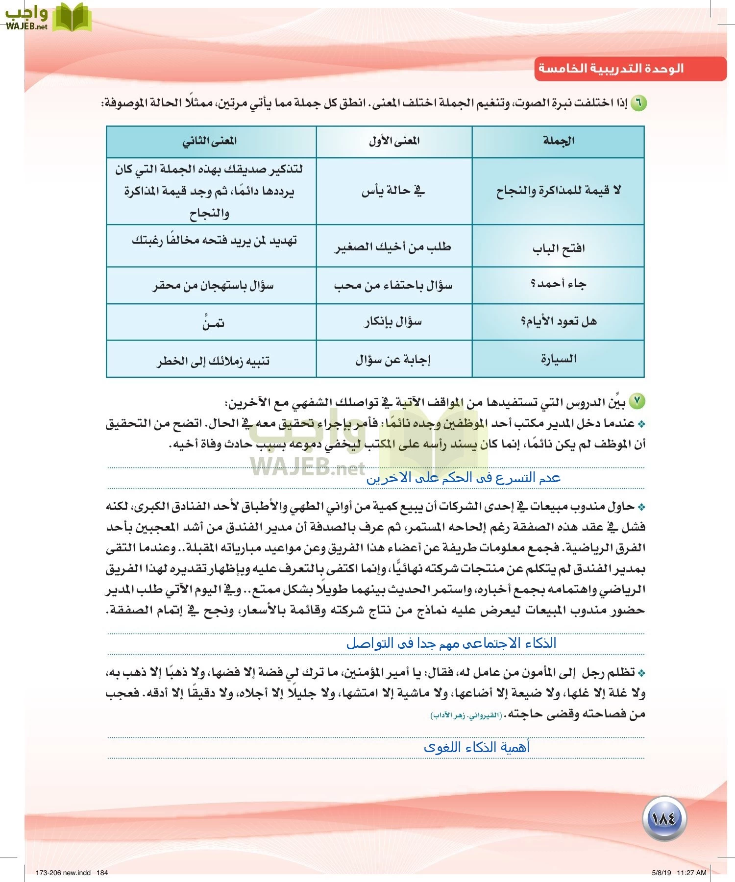 اللغة العربية 2 مقررات الكفايات اللغوية page-184