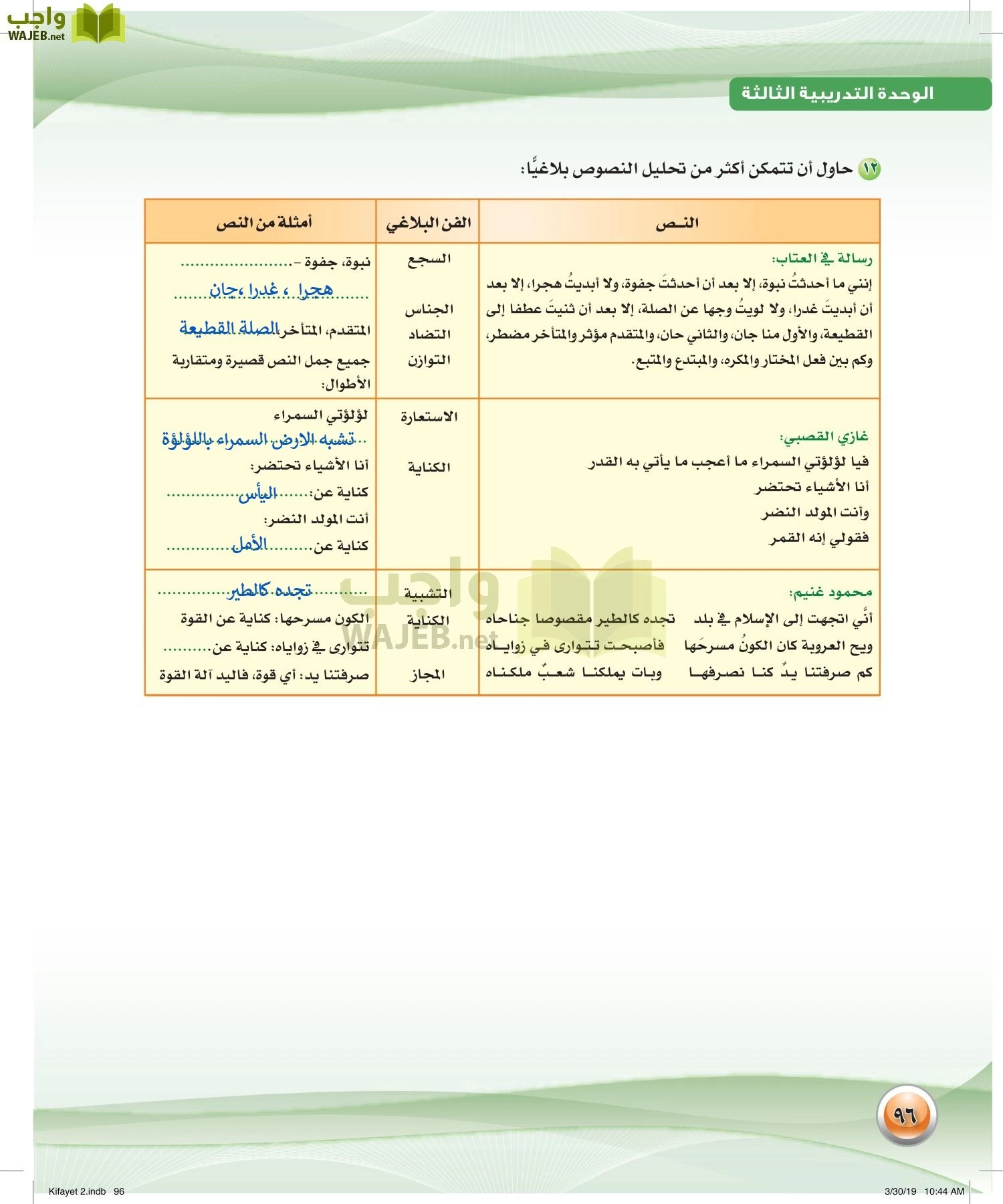 اللغة العربية 2 مقررات الكفايات اللغوية page-96