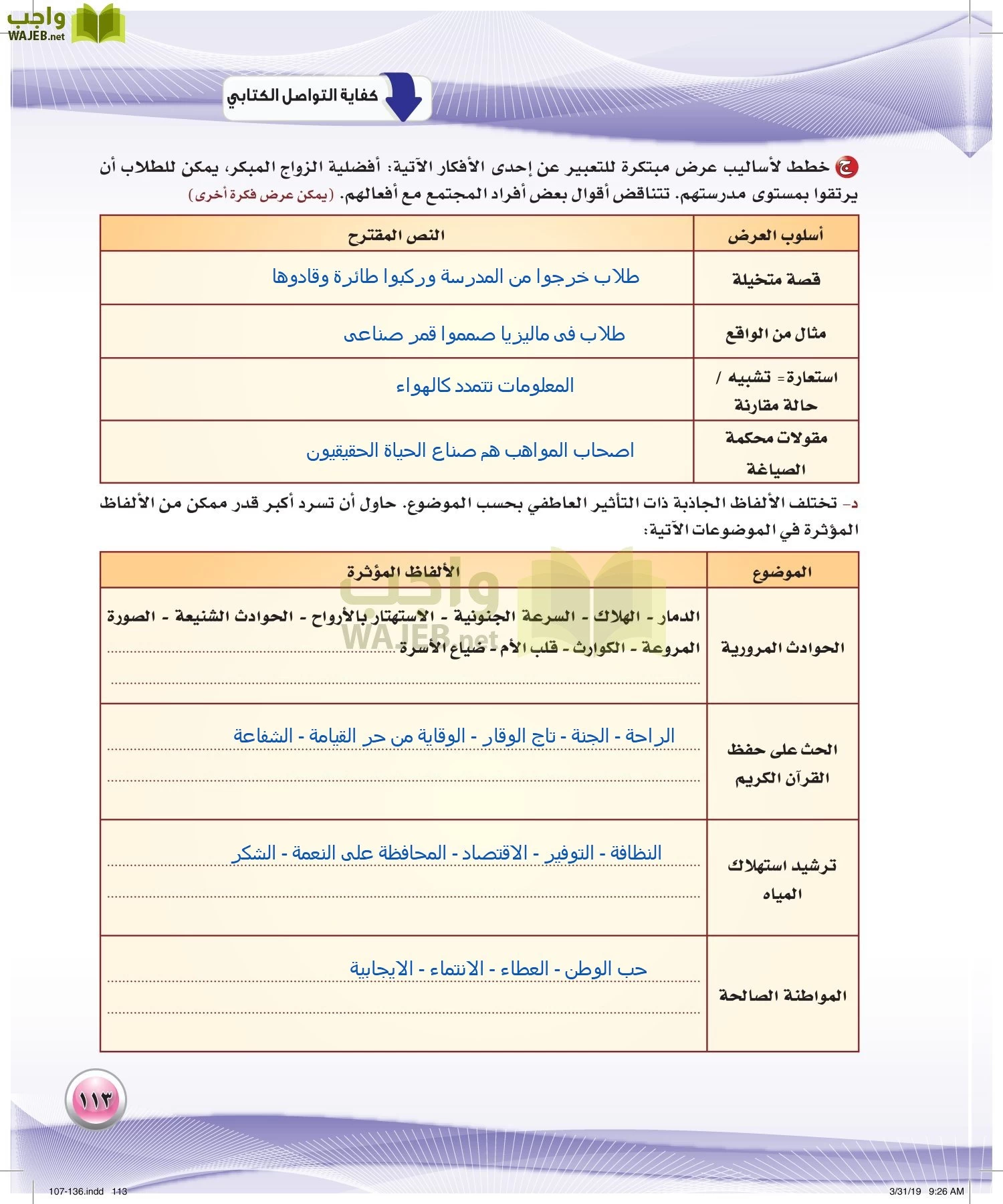 اللغة العربية 4 مقررات الكفايات اللغوية page-113