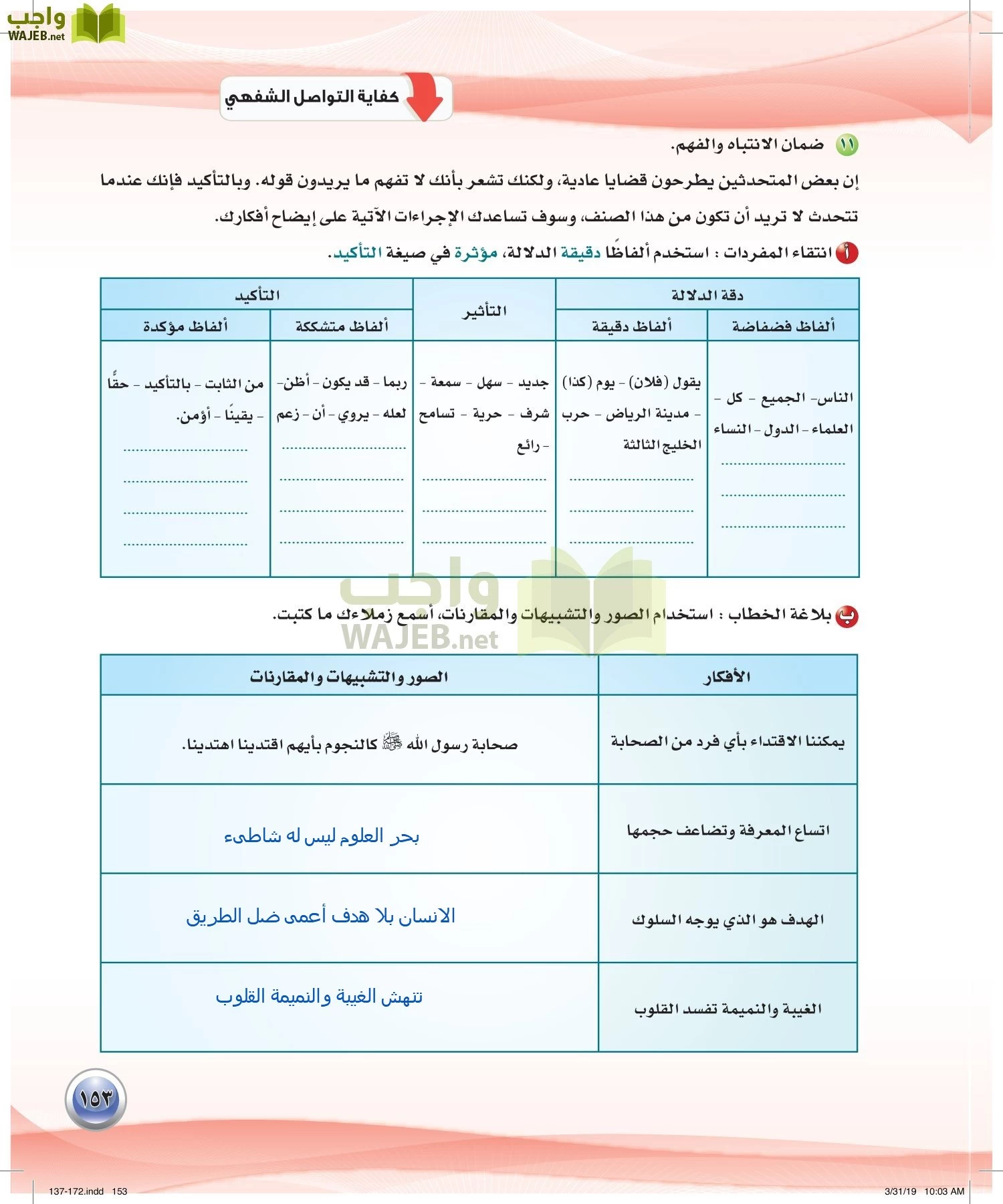 اللغة العربية 4 مقررات الكفايات اللغوية page-153