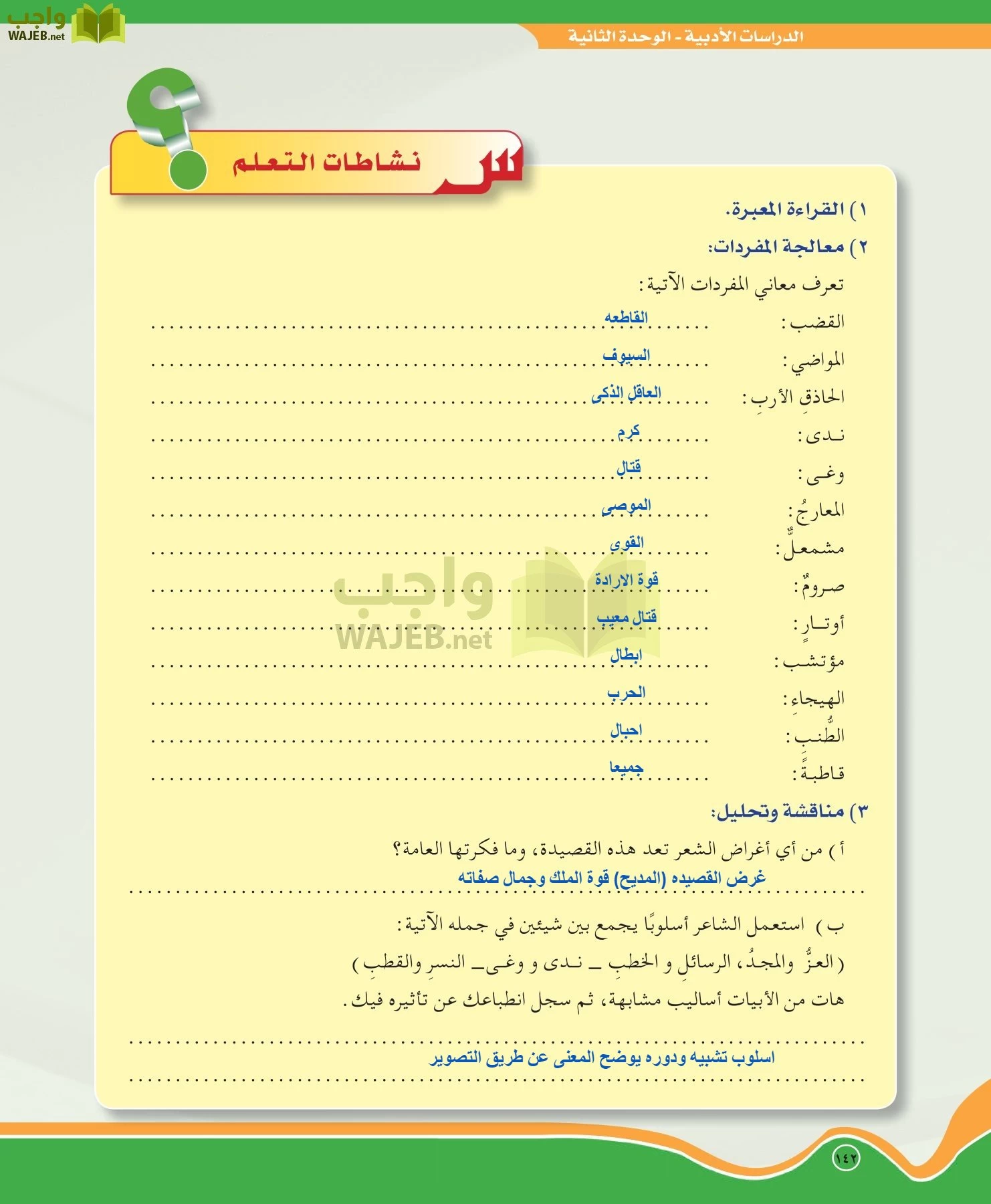 اللغة العربية 5 مقررات الدراسات الأدبية page-142