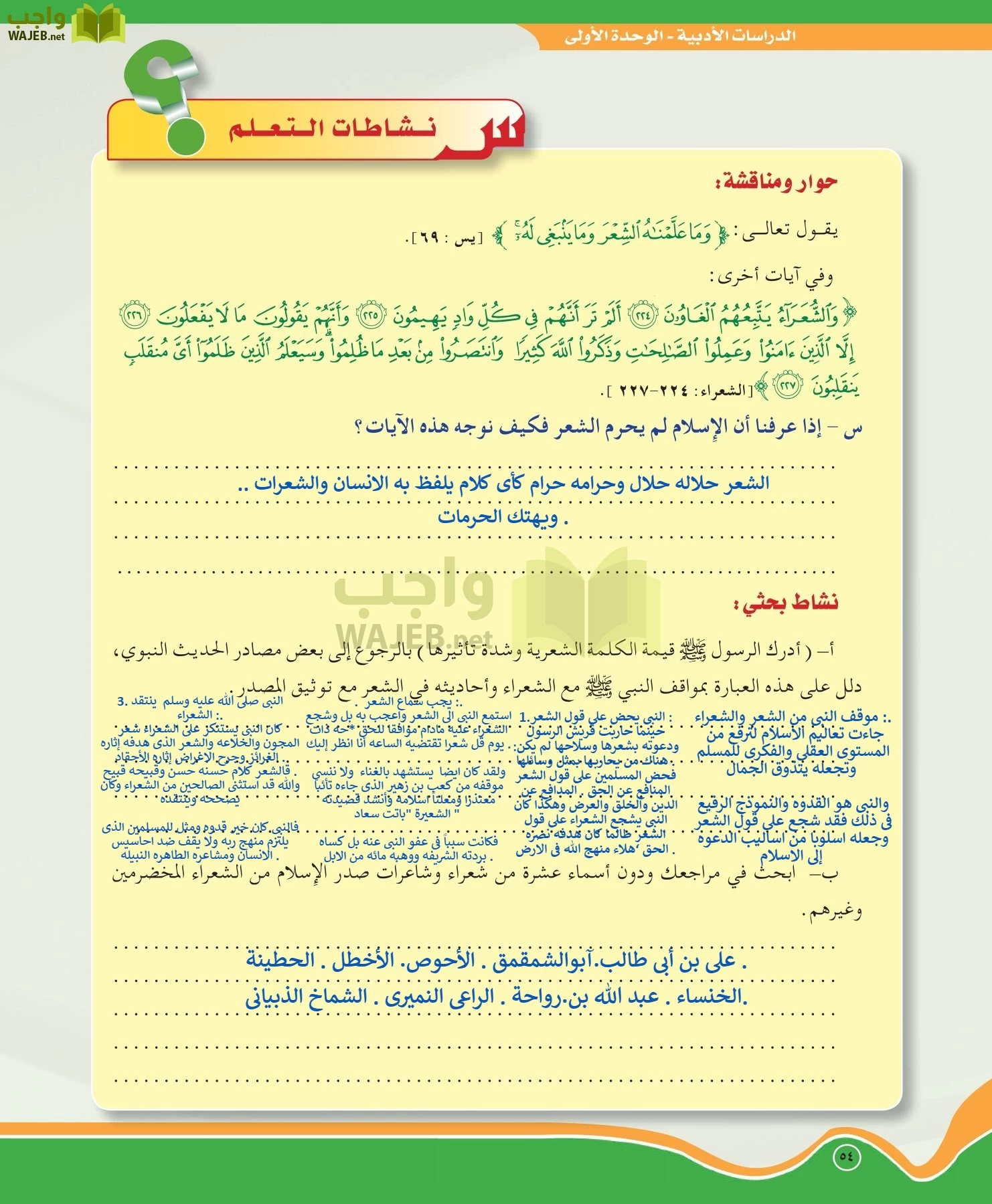 اللغة العربية 5 مقررات الدراسات الأدبية page-54