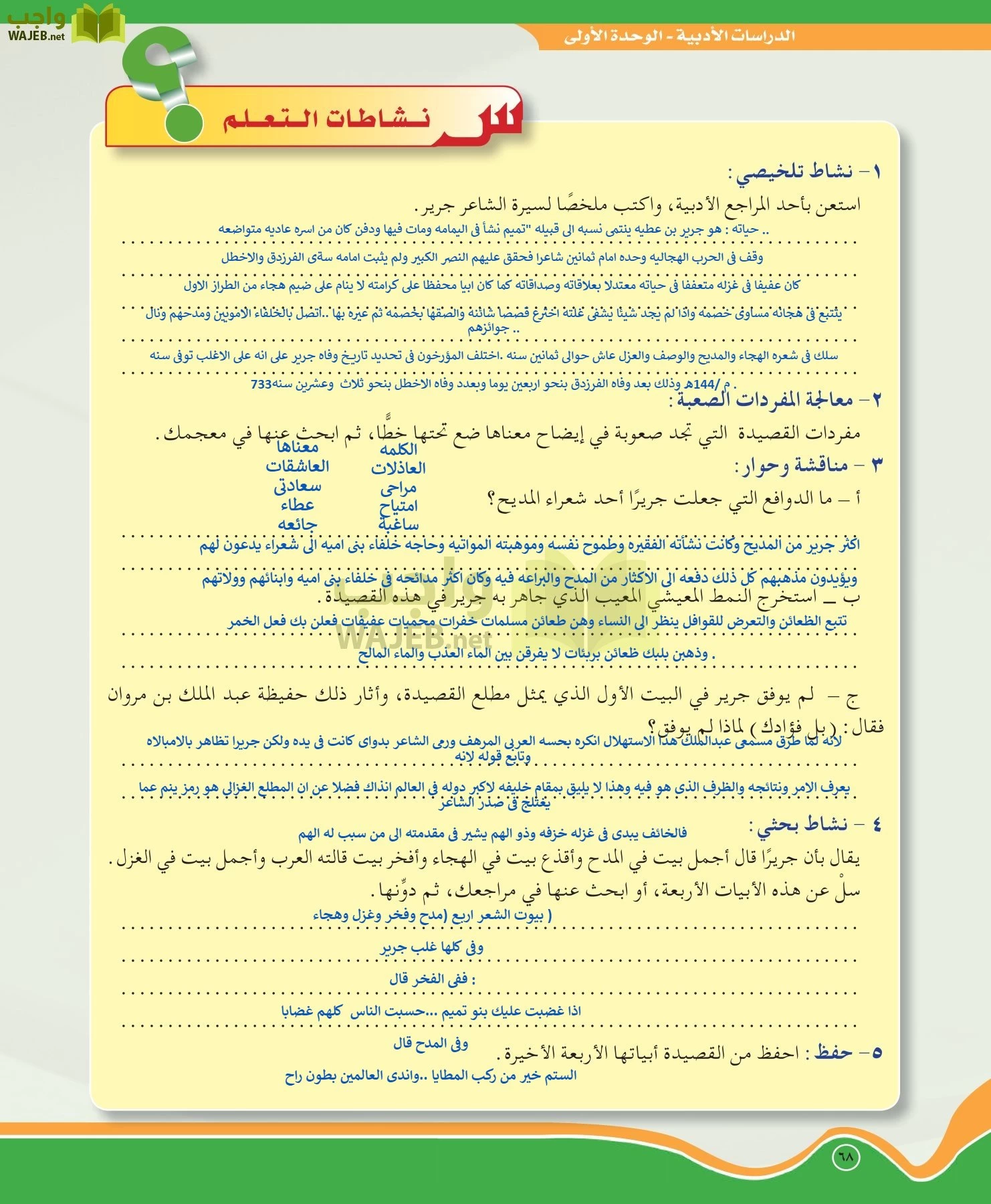 اللغة العربية 5 مقررات الدراسات الأدبية page-68