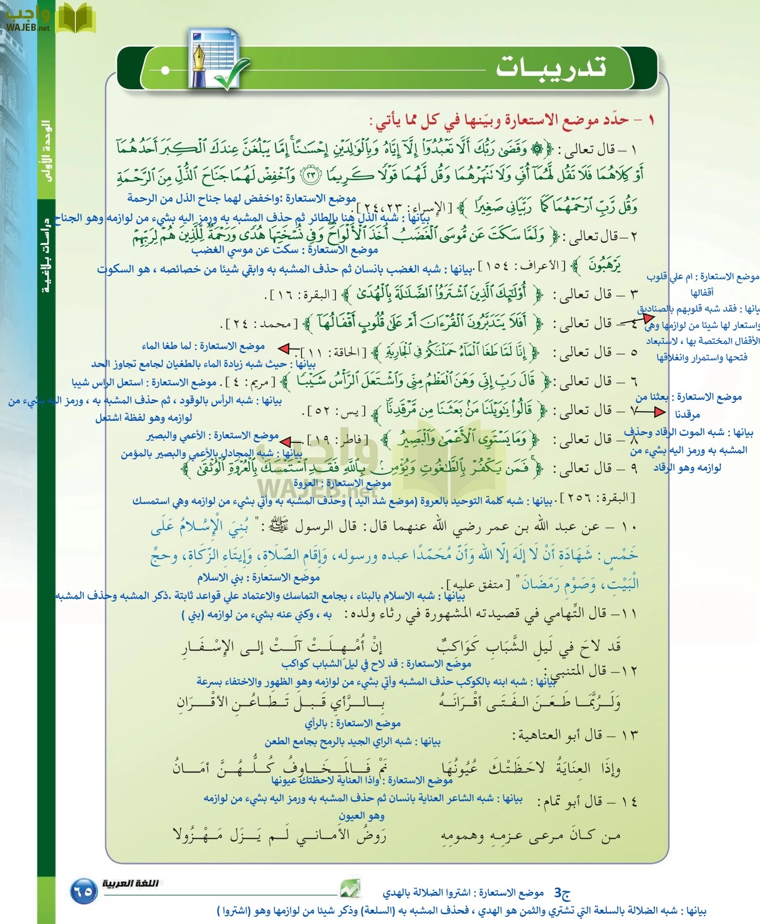 اللغة العربية 6 مقررات الدراسات البلاغية والنقدية page-65